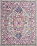 7’ x 10’ Light Gray and Pink Medallion Area Rug