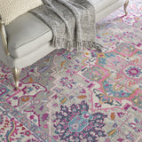 7’ x 10’ Light Gray and Pink Medallion Area Rug