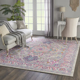 7’ x 10’ Light Gray and Pink Medallion Area Rug