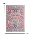 7’ x 10’ Light Gray and Pink Medallion Area Rug