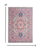 8’ x 10’ Light Gray and Pink Medallion Area Rug