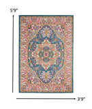 4’ x 6’ Teal and Pink Medallion Area Rug