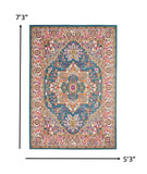 5’ x 7’ Teal and Pink Medallion Area Rug