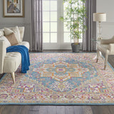 7’ x 10’ Teal and Pink Medallion Area Rug