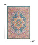 7’ x 10’ Teal and Pink Medallion Area Rug