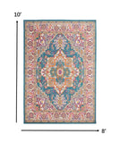 8’ x 10’ Teal and Pink Medallion Area Rug