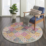 4’ Round Muted Brights Floral Diamond Area Rug