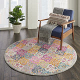 4’ Round Muted Brights Floral Diamond Area Rug