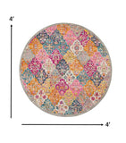 4’ Round Muted Brights Floral Diamond Area Rug