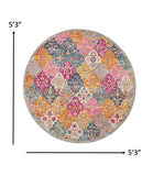 5’ Round Muted Brights Floral Diamond Area Rug