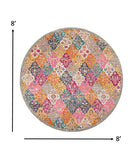 8’ Round Muted Brights Floral Diamond Area Rug