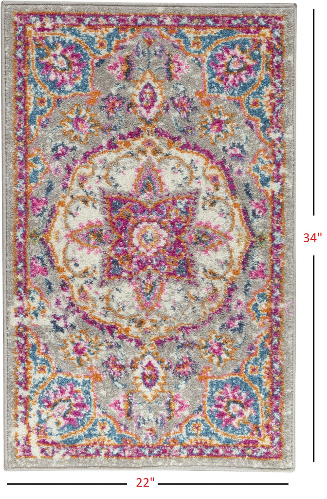 2’ x 3’ Gray and Pink Medallion Scatter Rug