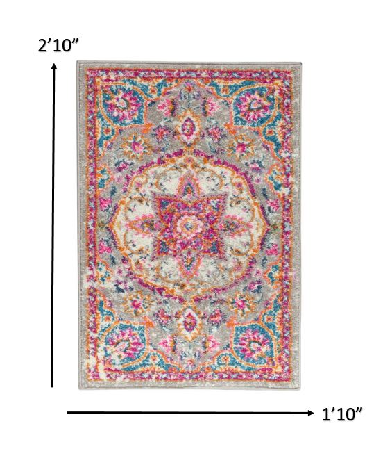 2’ x 3’ Gray and Pink Medallion Scatter Rug