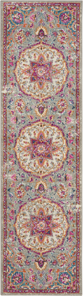 2’ x 6’ Gray and Pink Medallion Runner Rug