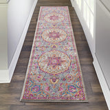 2’ x 6’ Gray and Pink Medallion Runner Rug