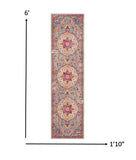 2’ x 6’ Gray and Pink Medallion Runner Rug