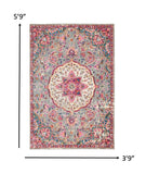 4’ x 6’ Gray and Pink Medallion Area Rug
