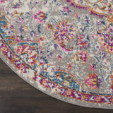 5’ Round Gray and Pink Medallion Area Rug