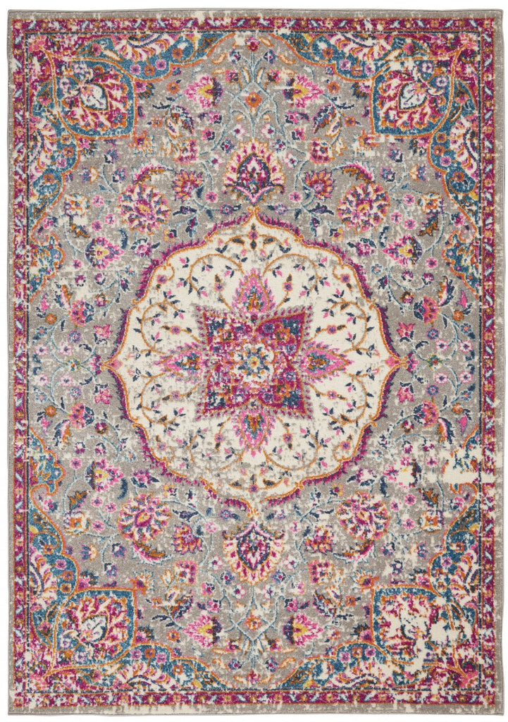 7’ x 10’ Gray and Pink Medallion Area Rug