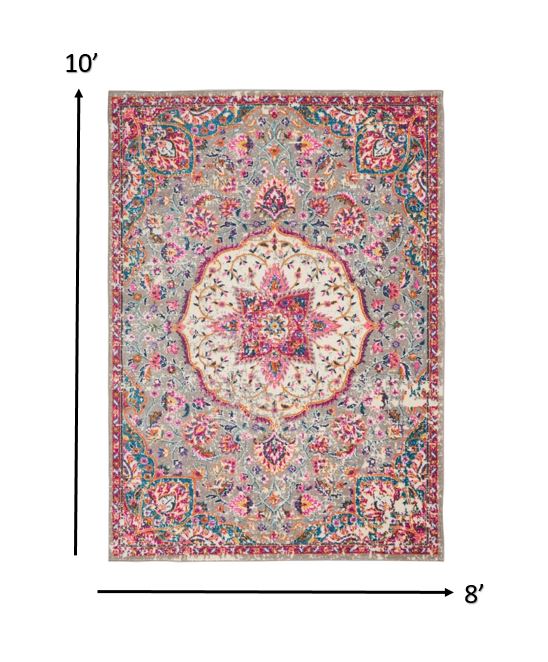 8’ x 10’ Gray and Pink Medallion Area Rug