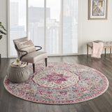 8’ Round Gray and Pink Medallion Area Rug