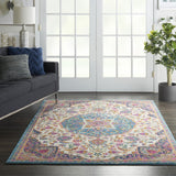 4’ x 6’ Pink and Blue Floral Medallion Area Rug