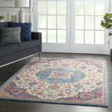 4’ x 6’ Pink and Blue Floral Medallion Area Rug