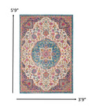 4’ x 6’ Pink and Blue Floral Medallion Area Rug