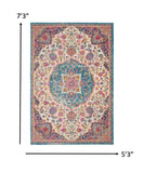 5’ x 7’ Pink and Blue Floral Medallion Area Rug