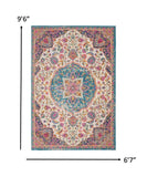 7’ x 10’ Pink and Blue Floral Medallion Area Rug