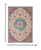 8’ x 10’ Pink and Blue Floral Medallion Area Rug