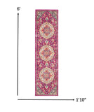 2’ x 6’ Pink and Ivory Medallion Runner Rug