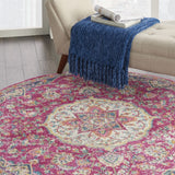 4’ Round Pink and Ivory Medallion Area Rug