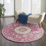 4’ Round Pink and Ivory Medallion Area Rug