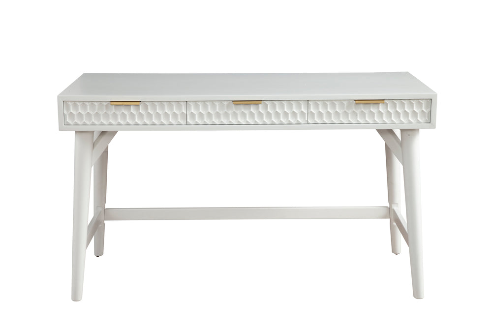 White Pearl Large Desk - Elegant Mahogany & Gold Accents with Textured Drawers, 52" x 24" x 30"