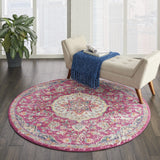 5’ Round Pink and Ivory Medallion Area Rug