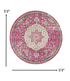 5’ Round Pink and Ivory Medallion Area Rug