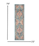 2’ x 8’ Ivory and Light Blue Distressed Runner Rug