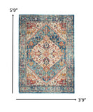 4’ x 6’ Ivory and Light Blue Distressed Area Rug