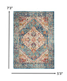 5’ x 7’ Ivory and Light Blue Distressed Area Rug