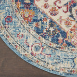 5’ Round Ivory and Light Blue Distressed Area Rug