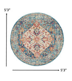 5’ Round Ivory and Light Blue Distressed Area Rug