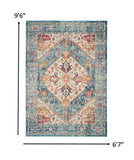 7’ x 10’ Ivory and Light Blue Distressed Area Rug