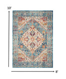 8’ x 10’ Ivory and Light Blue Distressed Area Rug