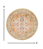 4’ Round Ivory and Yellow Center Medallion Area Rug