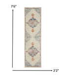 2’ x 8’ Gray Distressed Medallion Runner Rug