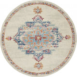 5’ Round Gray Distressed Medallion Area Rug