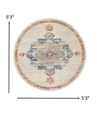 5’ Round Gray Distressed Medallion Area Rug