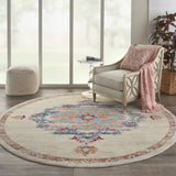 8’ Round Gray Distressed Medallion Area Rug