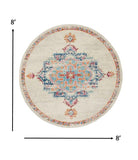 8’ Round Gray Distressed Medallion Area Rug